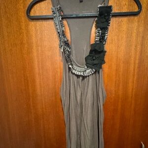 T-Bags Gray Sleeveless Top with Black Floral Accents
